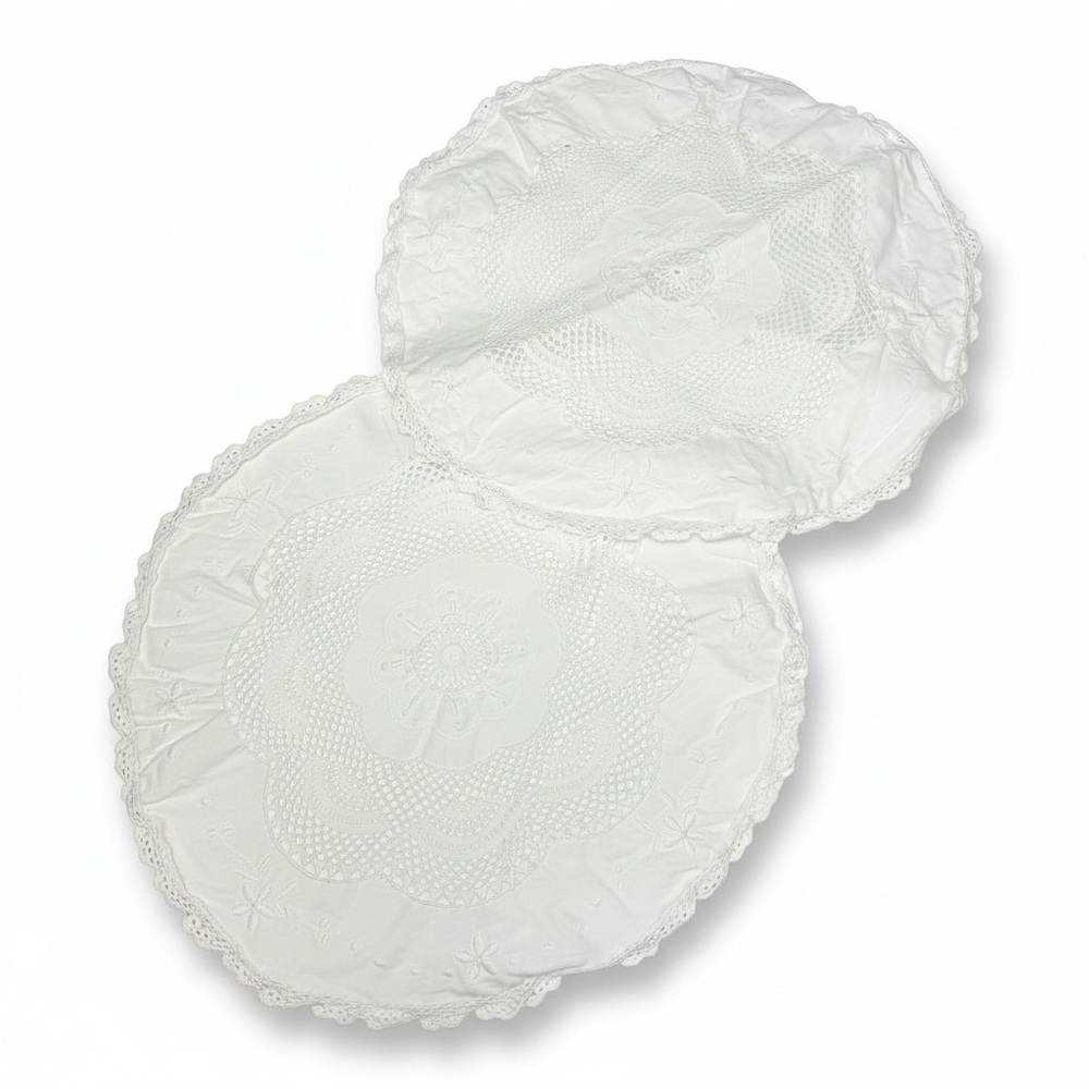 2 Round CottageCore White Pillow Covers Cases Ruffle Flower Floral Lace 15”